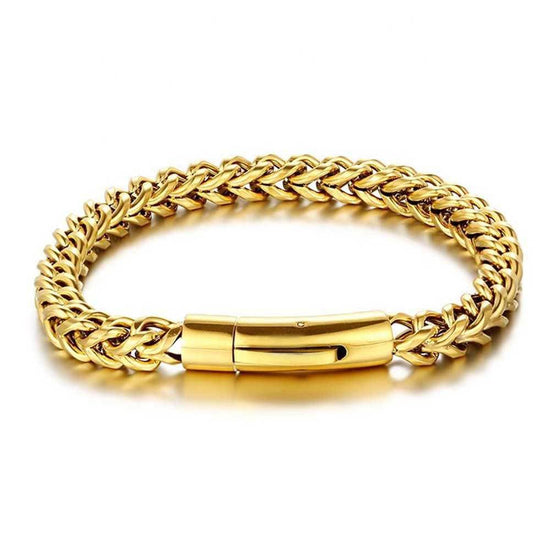 18K pure gold bracelet with simple buckle design, stylish unisex jewelry gift for Valentine&