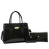Glossy black leather handbag set with gold-tone hardware, structured and elegant fit