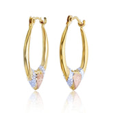 14K solid gold tricolor diamond cut heart hoop earrings for women 2.70x18mm