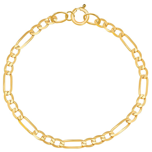 Golds Real Genuine Solid 1/20 14K Yellow Gold Figaro Link Bracelet 3 mm 7 Inch for Men and Women