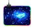 RGB LED mouse pad with blue galaxy print, soft surface and vibrant color lights on edges