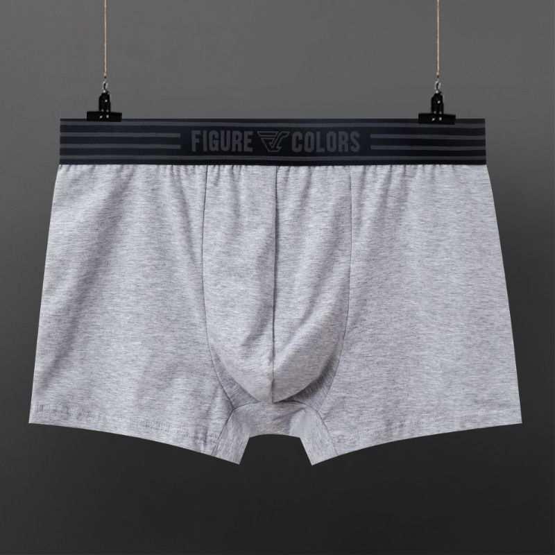 Light gray men's boxer briefs with black elastic waistband, soft cotton material, fitted style