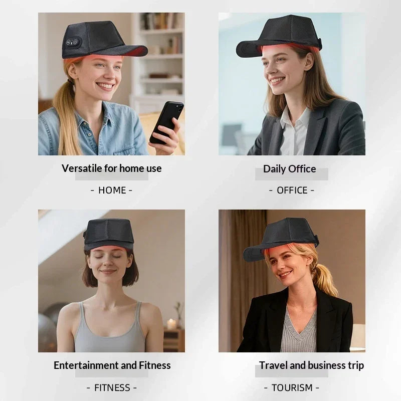Women wearing a black and red structured cap with a wide brim, styled for casual, office, fitness, and travel outfits.