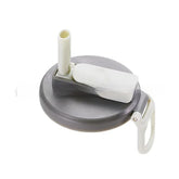 Gray and white plastic water bottle lid with flip spout and carrying handle