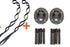 Metal grommets, bolts, and twisted black straps displayed on a white background