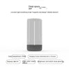 Modern grey portable LED lamp with transparent cylindrical body, warm yellow light, ABS PC material.