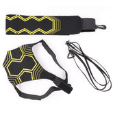 Black and yellow futuristic streetwear harness with adjustable straps and hexagon pattern