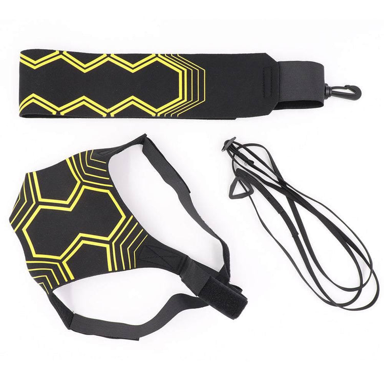 Black and yellow futuristic streetwear harness with adjustable straps and hexagon pattern