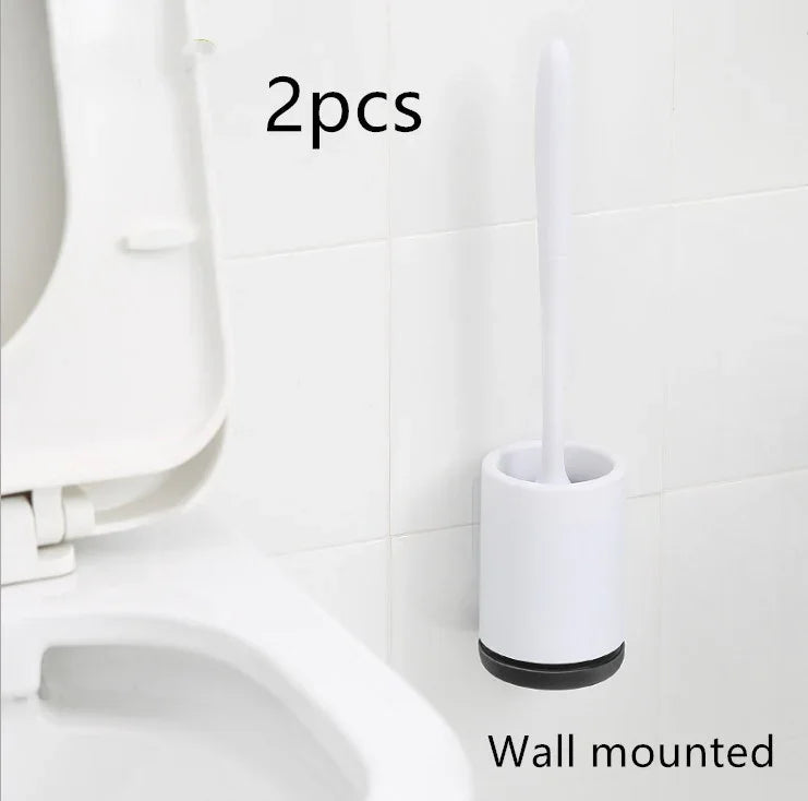 Minimalist white wall-mounted toilet brush set with holder in modern bathroom