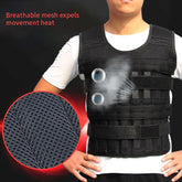 Black mesh weighted vest with adjustable straps, breathable fabric, athletic fit