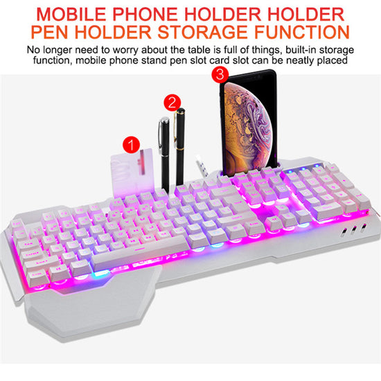 RGB Mechanical Gaming Keyboard - Wired with Phone Holder & Pen Slot