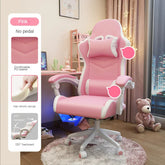 Pink ergonomic PU leather gaming chair with high-density sponge, adjustable armrests and headrest.