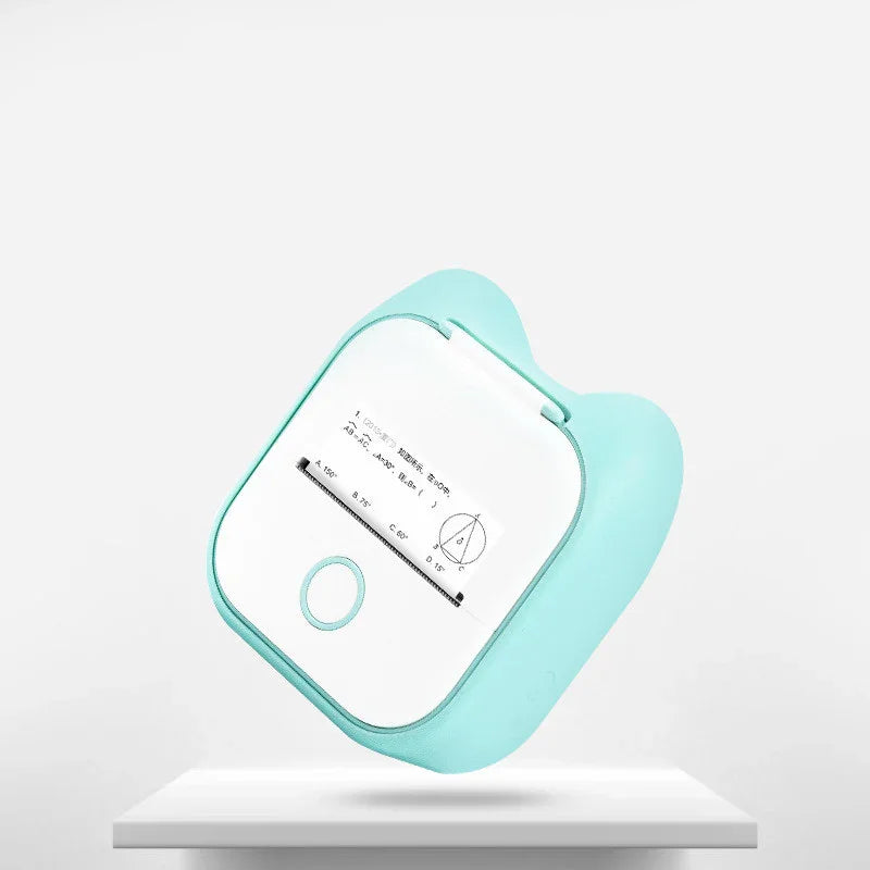 Mint green and white compact portable thermal printer with rounded edges on a white display.