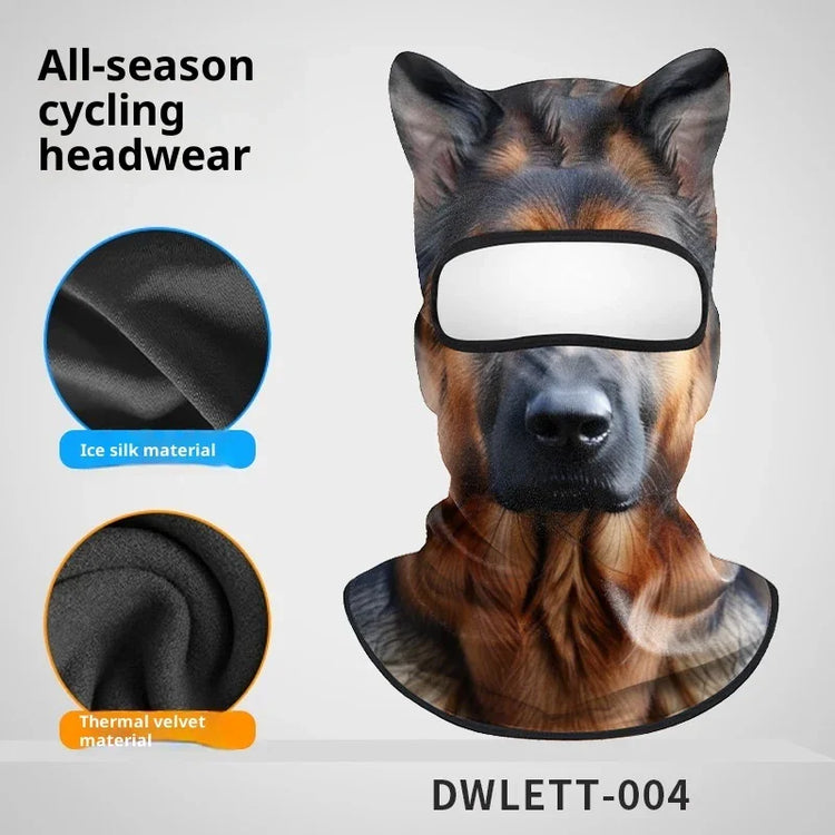 Dog print balaclava with German Shepherd face, ice silk and thermal velvet material, all-season cycling mask.