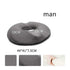 Gray memory foam donut seat cushion, round shape, soft perforated fabric, ergonomic design, dimensions 44x41x7.5 cm.