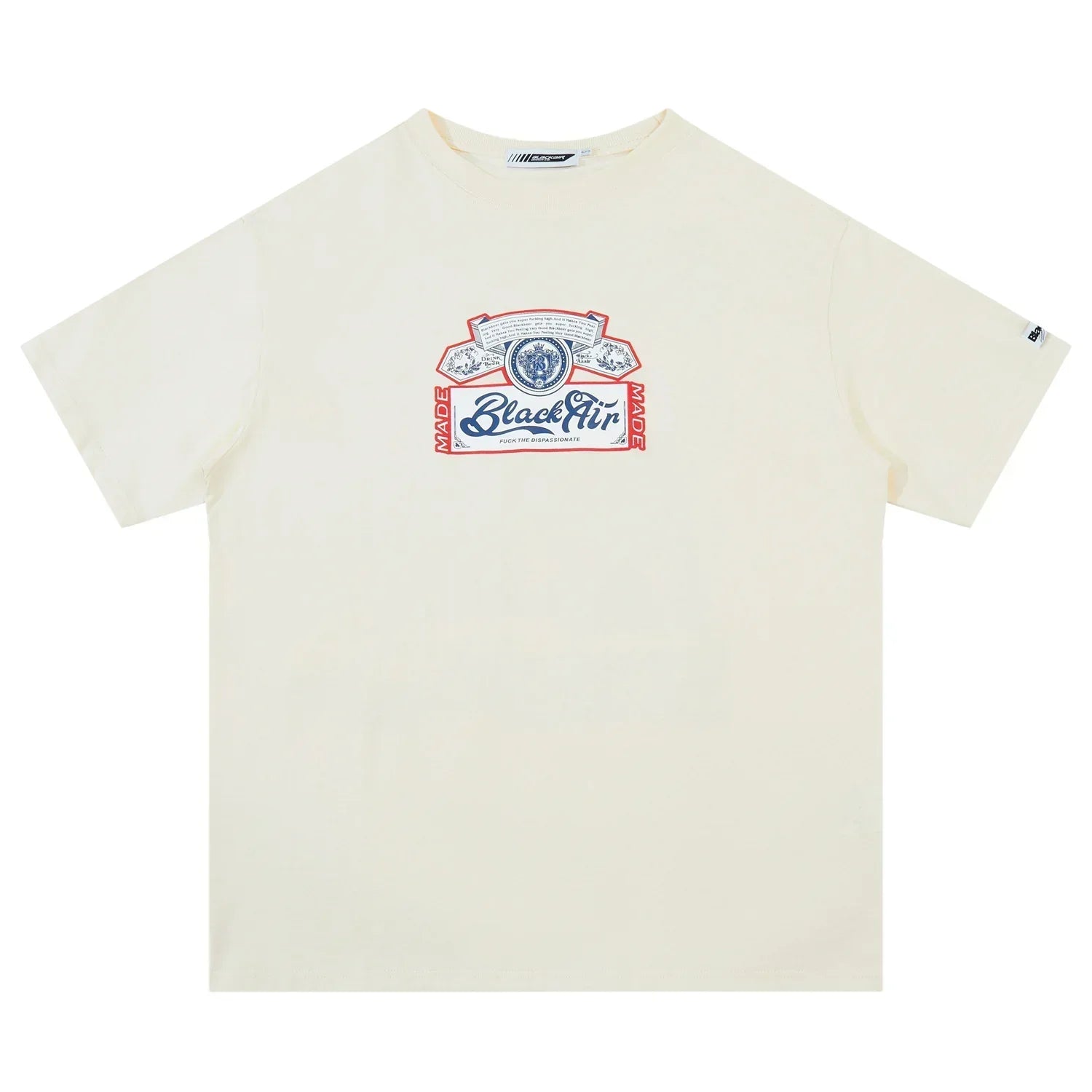 Cream short sleeve cotton t-shirt with graphic print on chest, relaxed streetwear fit