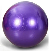 Glossy purple exercise ball with textured lines, fit for home workout or yoga routines