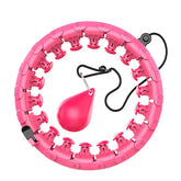 Adjustable pink plastic fitness hoop with weighted ball for waist exercise, modular design
