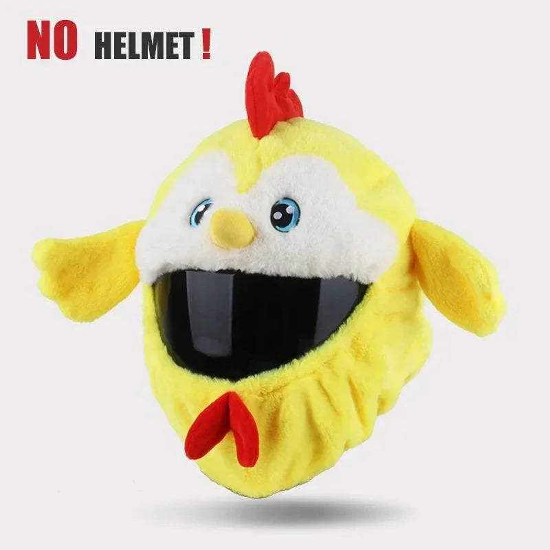 Plush yellow chicken helmet cover, soft material, novelty streetwear accessory