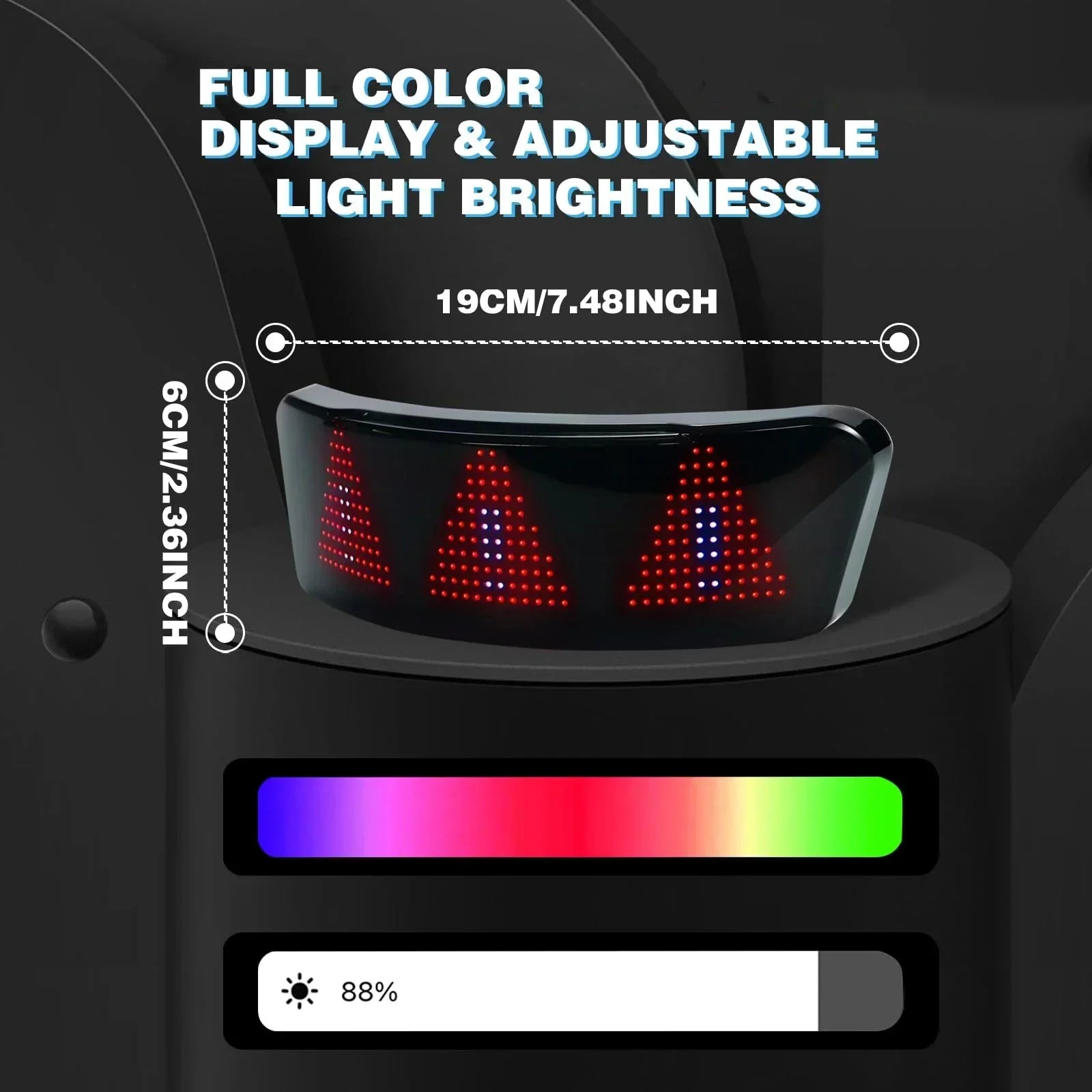 Futuristic LED visor with adjustable light brightness, full color display, black tech accessory