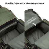 Olive green backpack with large main compartment and movable internal divider for flexible storage