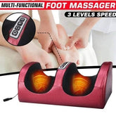Red multi-functional foot massager with textured material and digital control panel