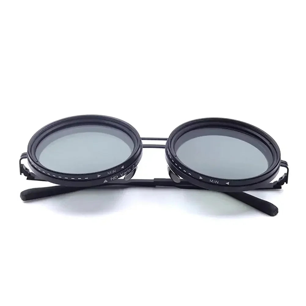 Round black metal frame sunglasses with adjustable tinted lenses, retro streetwear style
