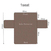 Brown quilted sofa protector for one seat, detailed with size dimensions in centimeters.