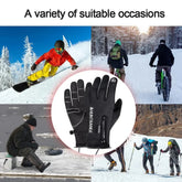 Black winter sport gloves with zipper, insulated material, full finger fit for snow sports