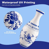 Blue and white ceramic-style puzzle vase with floral pattern and UV embossed texture.