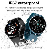 Lige Smartwatch with IP67 waterproof touchscreen and flexible silicone strap in black and blue colors