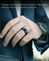 Black aluminum alloy smart ring worn on finger, stylish accessory with smooth surface, designed for durability and daily wear, SKU: TR-1886