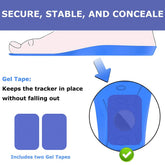 Blue gel tape securing a tracker under a foot, highlighting stability and concealment