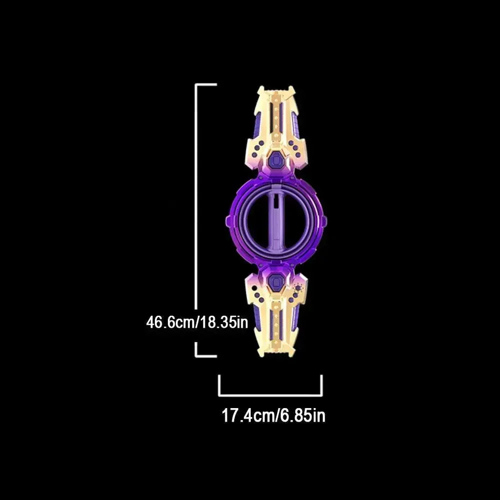 Futuristic purple and beige tech accessory with geometric design, measuring 18.35 by 6.85 inches