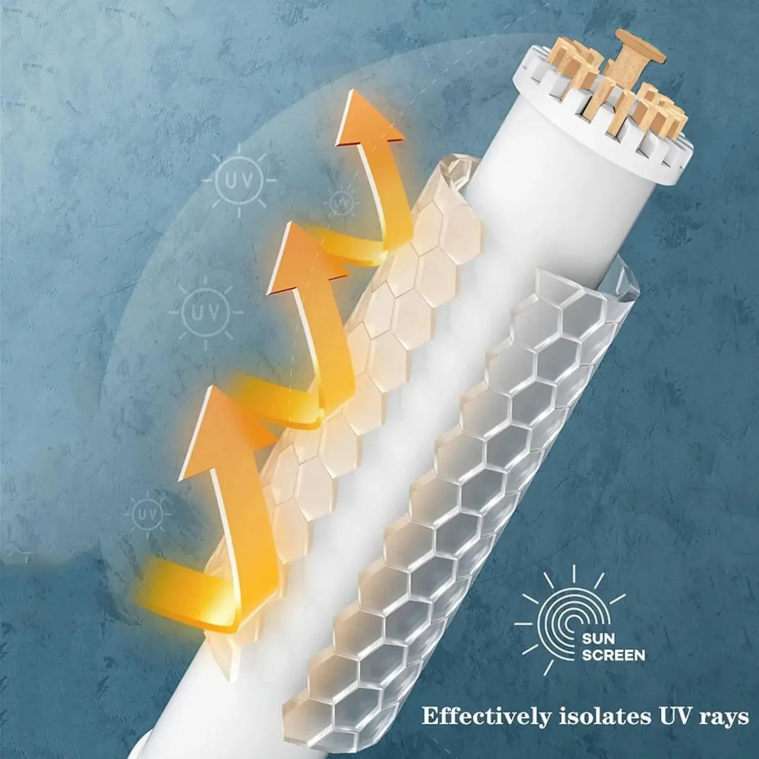 UV protective fabric with honeycomb design isolating UV rays, sunscreen material closeup