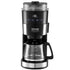 Sleek black and stainless steel drip coffee maker with digital display and glass carafe