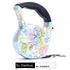 Colorful floral retractable dog leash with ergonomic black handle and metal clasp