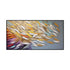 Abstract feather pattern wall art with yellow, purple, orange, and blue accents on canvas