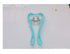 Light blue ergonomic plastic hand grip strengthener with gray resistance rollers on white surface
