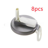 Gray and white plastic flip straw lid for water bottle, pack of 8, modern design