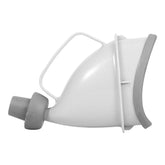 White and gray plastic portable urinal with handle, ergonomic and lightweight design