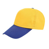 Yellow and blue cotton baseball cap with curved brim, unisex streetwear style