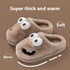 Brown plush cartoon face slippers with thick, soft, warm faux fur and cushioned fit