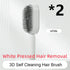 White self-cleaning 3D hair brush with plastic bristles and ergonomic handle
