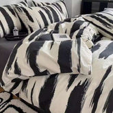 Black and white gradient color bed cotton bedding set with abstract brush stroke pattern