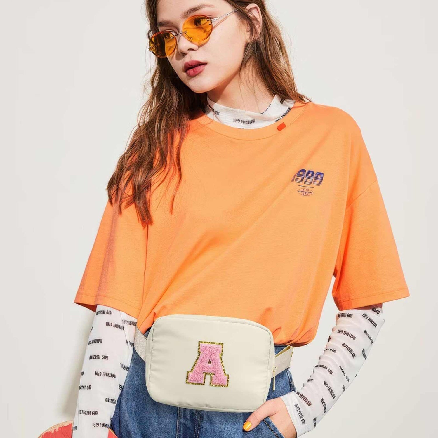 YOOLIFE Initial Crossbody Bag personalized fanny pack with embroidered letter A, lightweight adjustable belt bag for women and teens