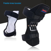 Adjustable black knee support brace with padded straps and metal spring support, ergonomic fit
