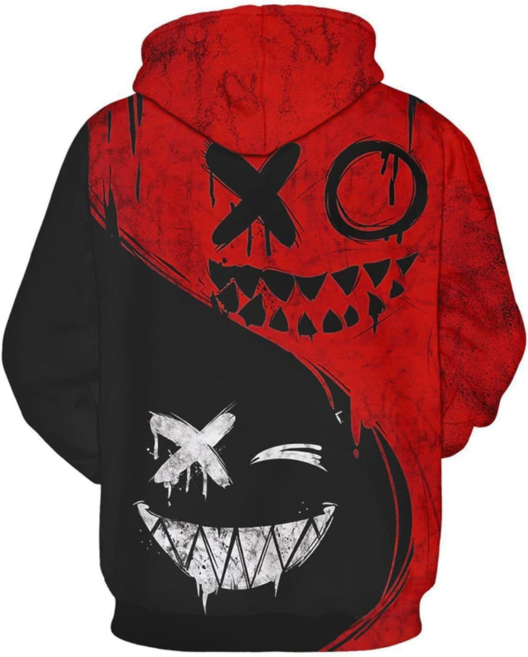 Basoteeuo red and black mens hoodies pullover with 3D graphic design and long sleeves