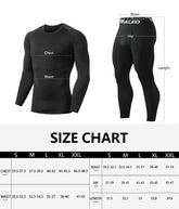 TELALEO 2 Set Mens Thermal Underwear fleece-lined black long sleeve shirt and pants size chart for cold weather base layer