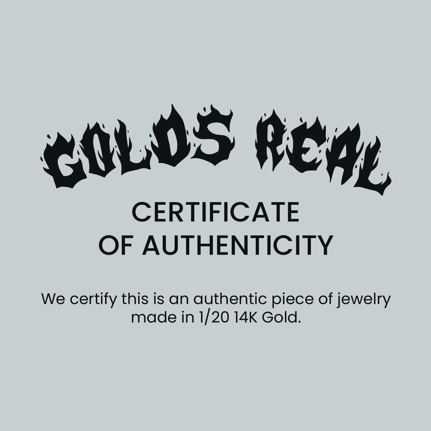 Golds Real certificate of authenticity for genuine 1/20 14K yellow gold jewelry